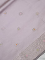 Muted Lilac Grey Banarasi Semi Katan Silk Saree with Meenakari Floral Work