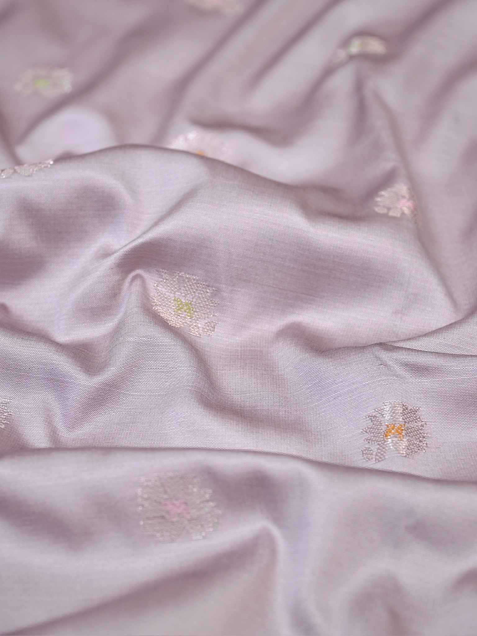 Muted Lilac Grey Banarasi Semi Katan Silk Saree with Meenakari Floral Work