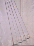 Muted Lilac Grey Banarasi Semi Katan Silk Saree with Meenakari Floral Work