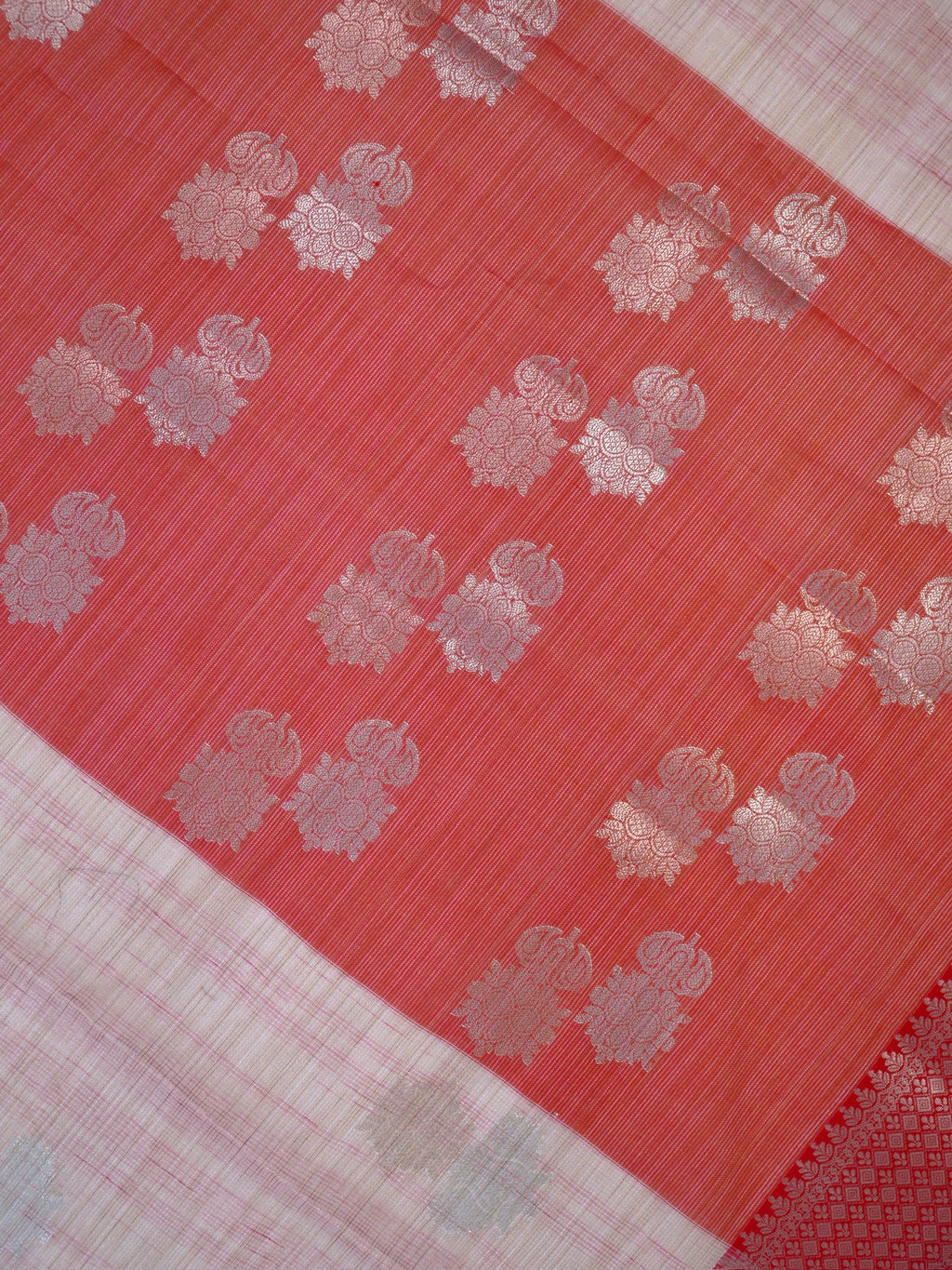 Blush Pink & Coral Banarasi Soft Kota Silk Saree with Zari Work
