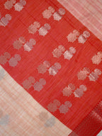 Peach & Crimson Red Banarasi Soft Kota Silk Saree with Silver Zari Work