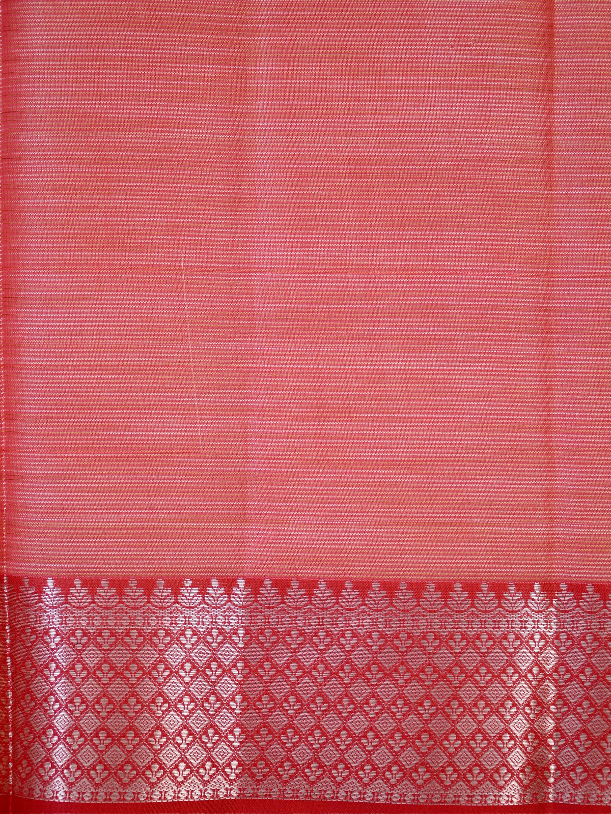 Peach & Crimson Red Banarasi Soft Kota Silk Saree with Silver Zari Work