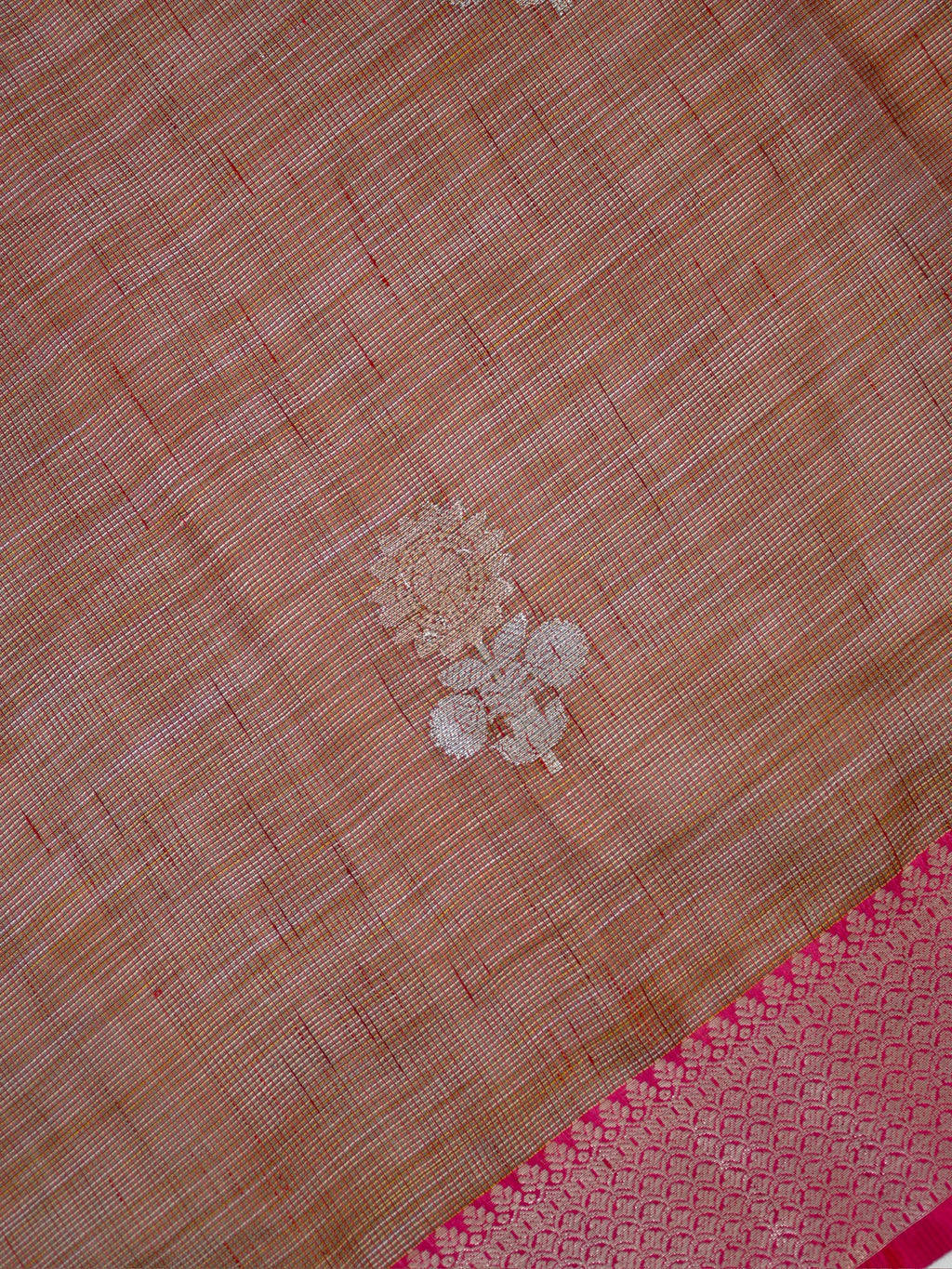 Brown &  Rani Pink Banarasi Soft Kota Silk Saree with Silver Zari Work