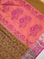 Mustard Gold & Magenta Banarasi Pochampally Silk Saree with Meenakari Floral Border