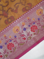 Mustard Gold & Magenta Banarasi Pochampally Silk Saree with Meenakari Floral Border