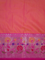 Mustard Gold & Magenta Banarasi Pochampally Silk Saree with Meenakari Floral Border