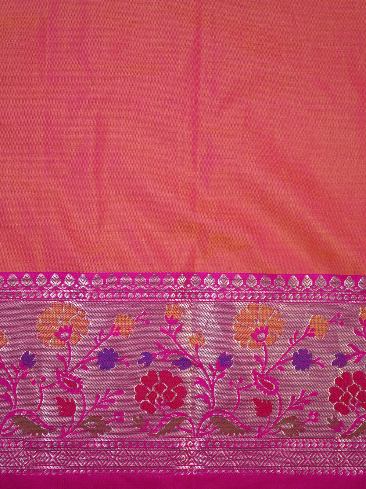 Mustard Gold & Magenta Banarasi Pochampally Silk Saree with Meenakari Floral Border