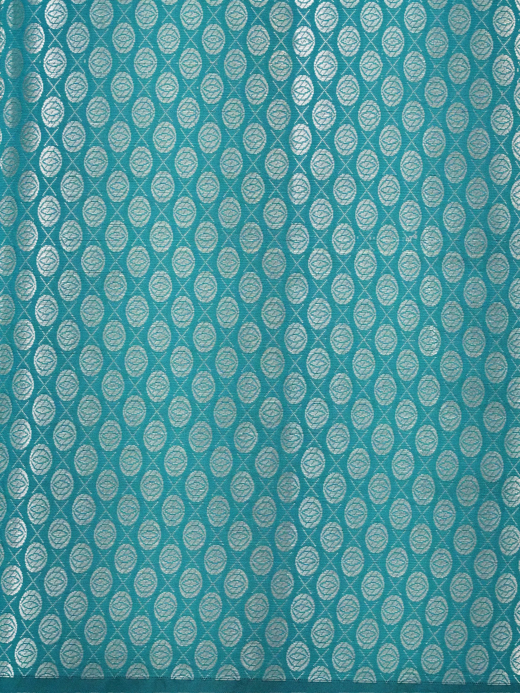 Teal Blue Banarasi Semi Katan Silk Saree with Antique Silver Zari Work