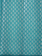 Teal Blue Banarasi Semi Katan Silk Saree with Antique Silver Zari Work