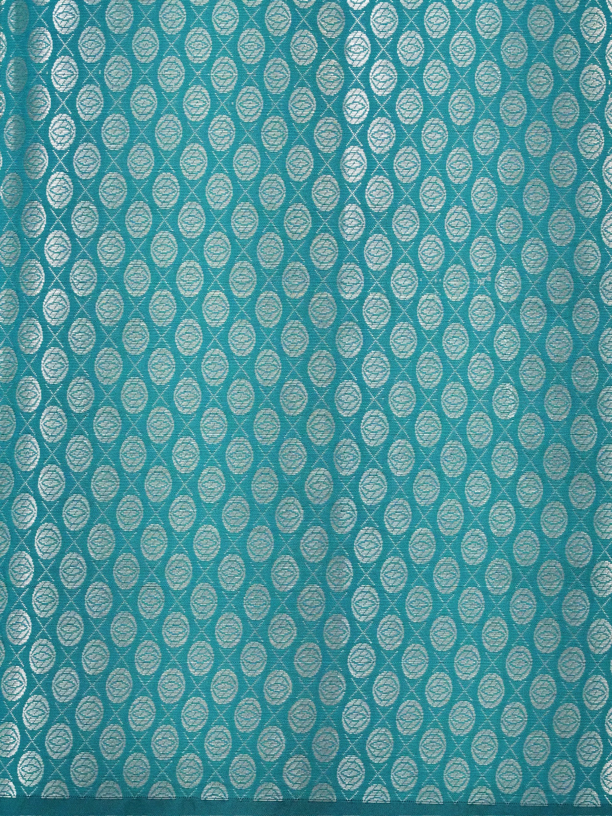 Teal Blue Banarasi Semi Katan Silk Saree with Antique Silver Zari Work