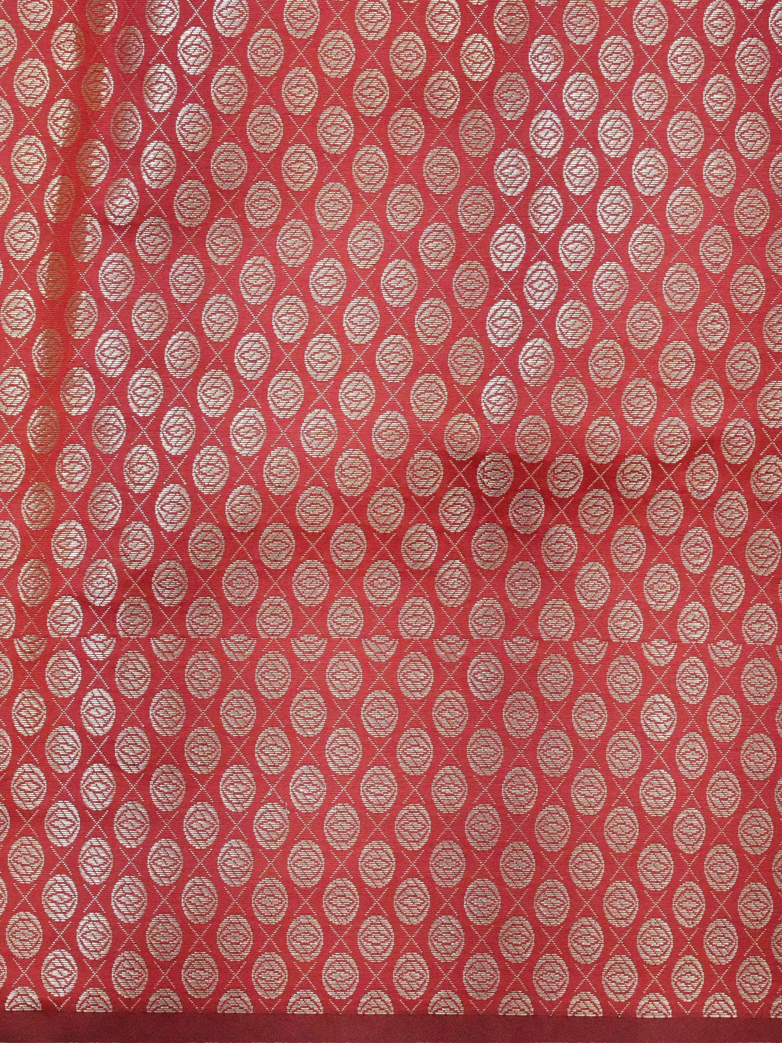 Vibrant Crimson Red Banarasi Semi Katan Silk Saree with Fine Silver Zari Work