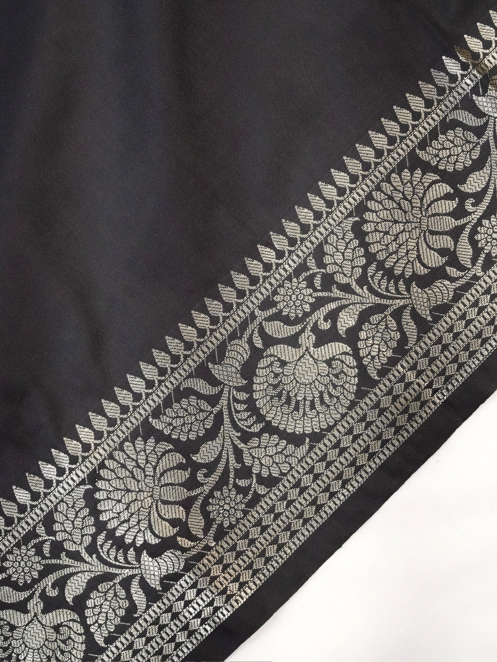 Charcoal Black Banarasi Semi Katan Silk Saree with Antique Silver Zari Work