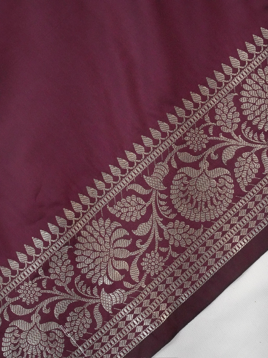 Deep Wine Banarasi Semi Katan Silk Saree with Antique Silver Zari Work