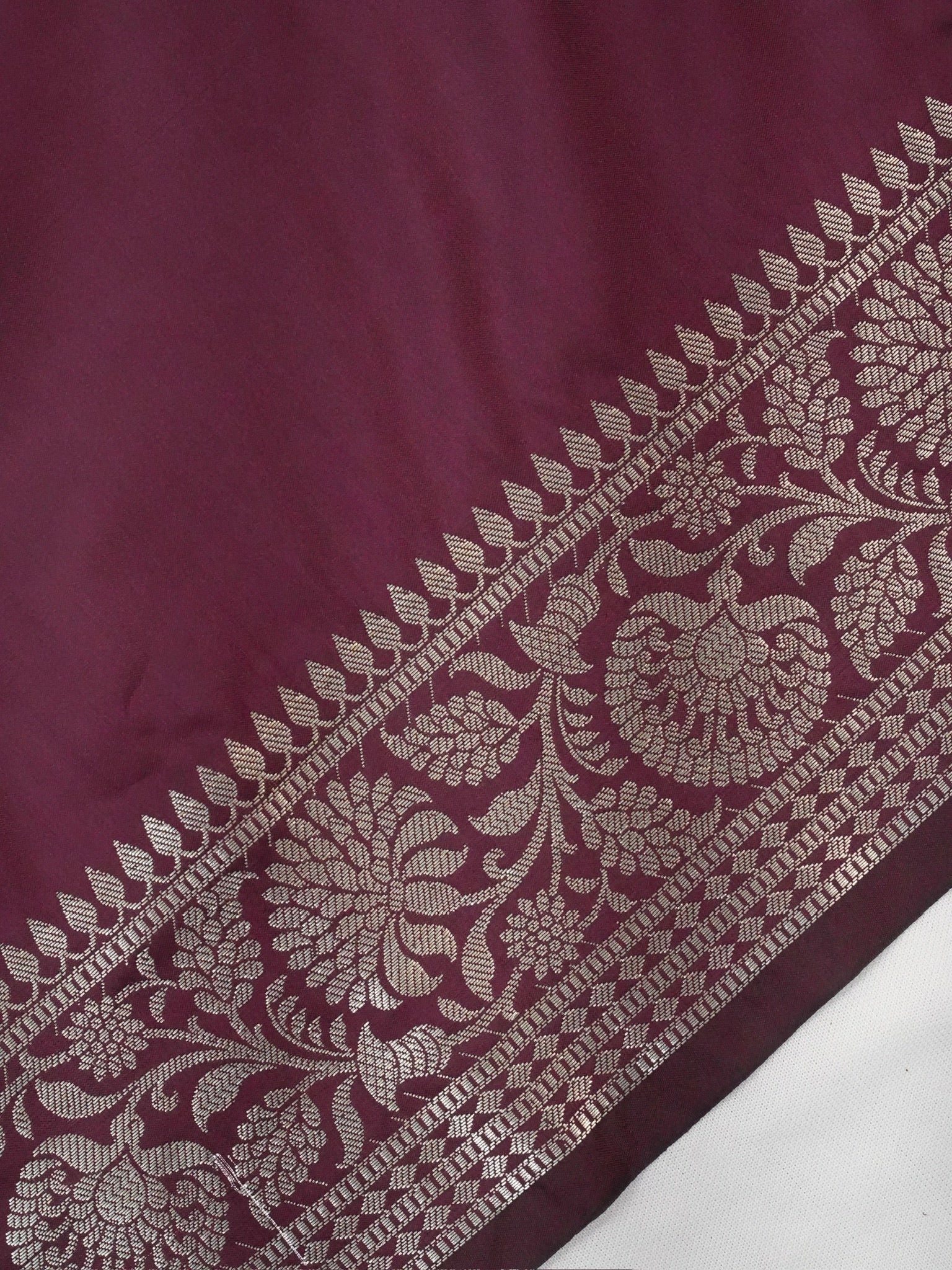 Deep Wine Banarasi Semi Katan Silk Saree with Antique Silver Zari Work