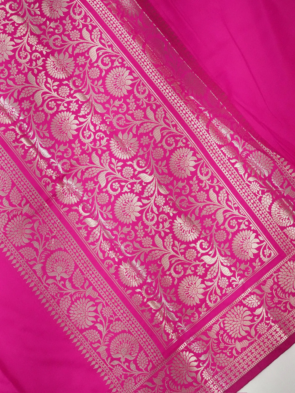 Vibrant Rani Pink Banarasi Semi Katan Silk Saree with Fine Silver Zari Work