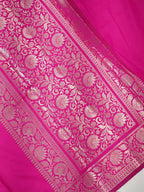 Vibrant Rani Pink Banarasi Semi Katan Silk Saree with Fine Silver Zari Work