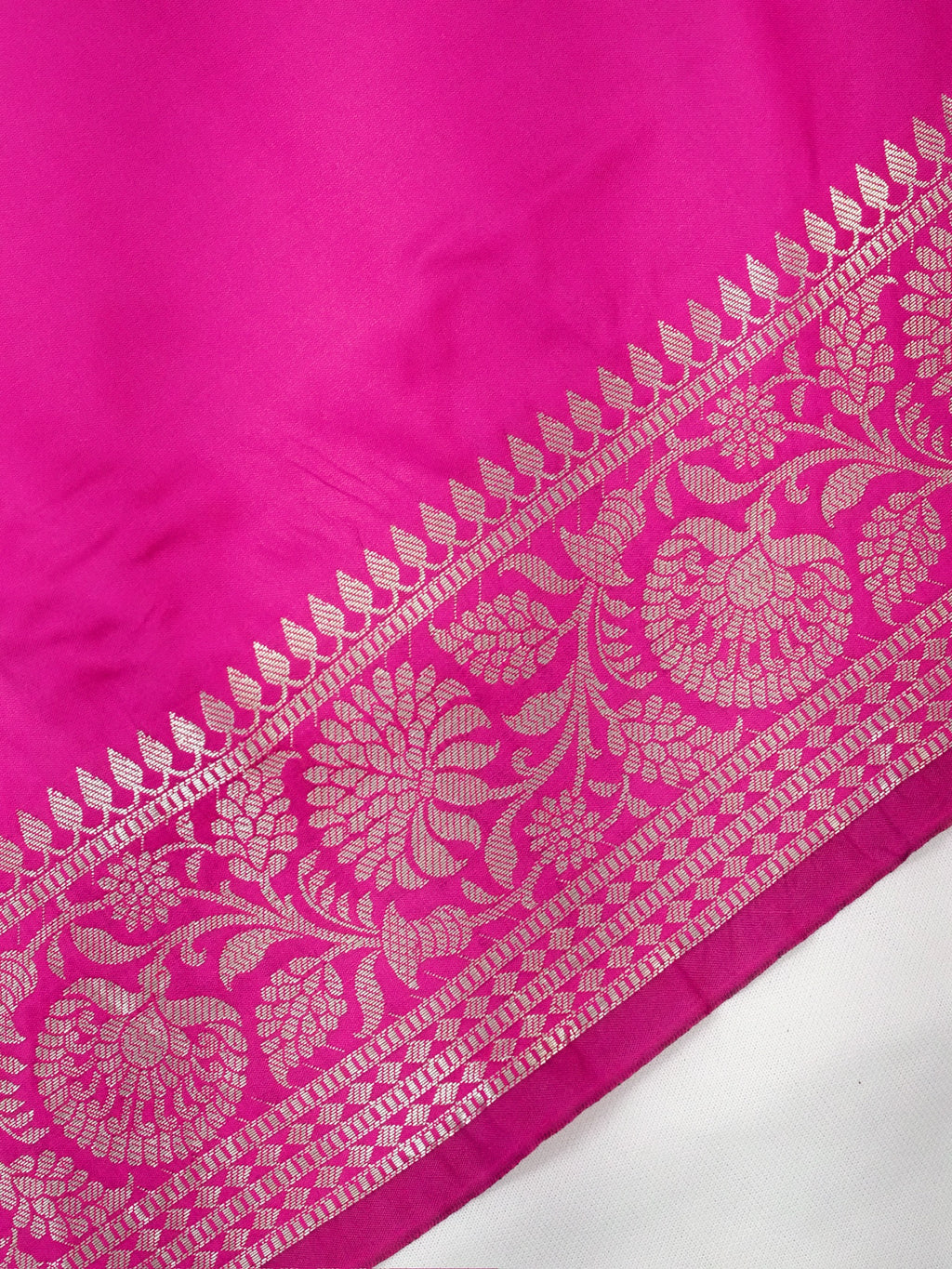 Vibrant Rani Pink Banarasi Semi Katan Silk Saree with Fine Silver Zari Work