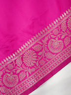 Vibrant Rani Pink Banarasi Semi Katan Silk Saree with Fine Silver Zari Work