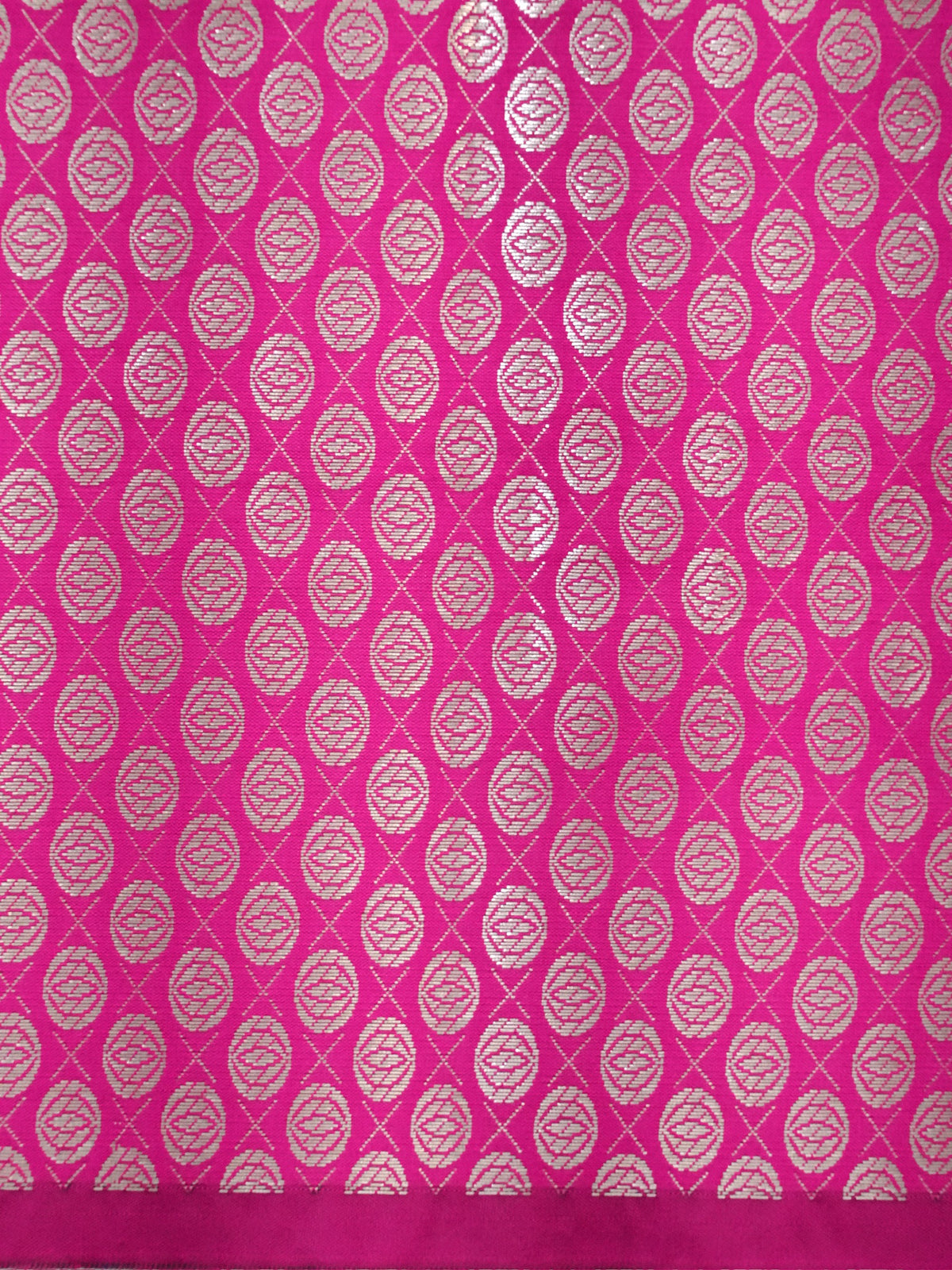 Vibrant Rani Pink Banarasi Semi Katan Silk Saree with Fine Silver Zari Work