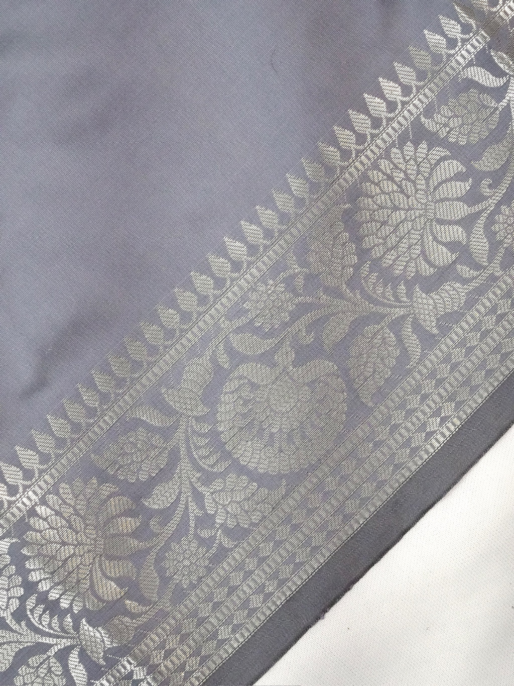Grey Banarasi Semi Katan Silk Saree with Antique Silver Zari Work