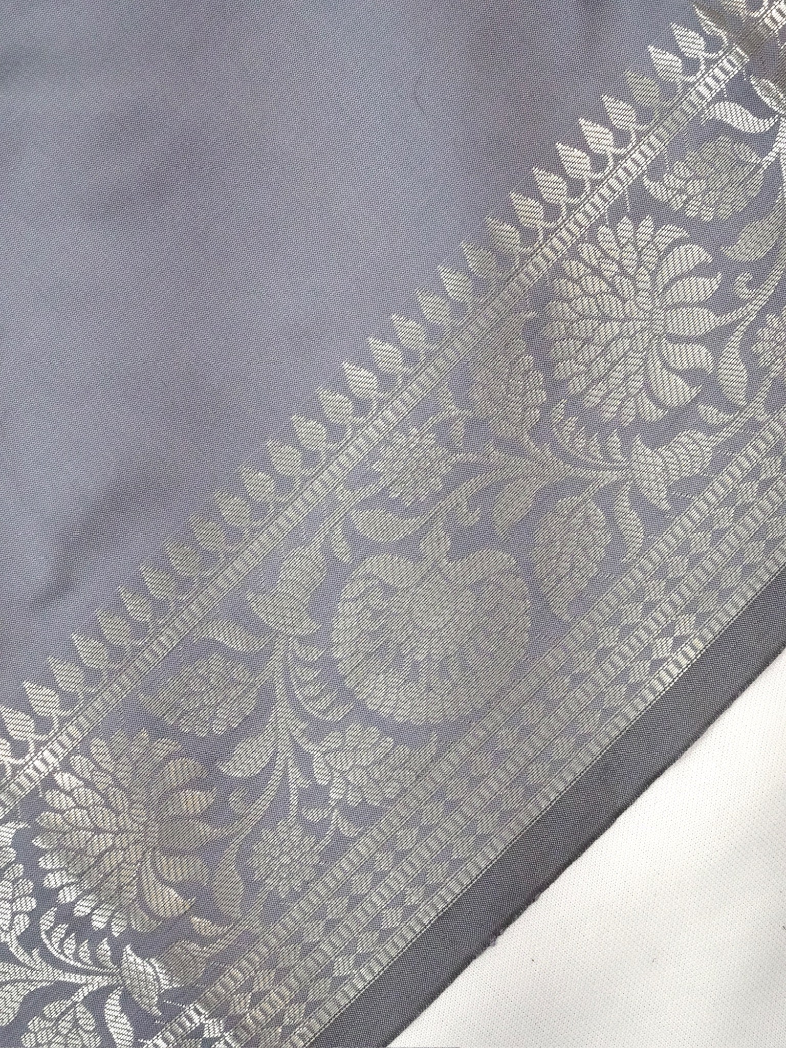 Grey Banarasi Semi Katan Silk Saree with Antique Silver Zari Work