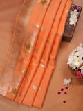 Bright Peach-Orange Banarasi Butter Silk Saree with Meenakari Floral Accents