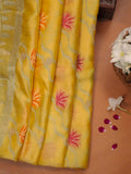 Sunshine Yellow Banarasi Semi Butter Silk Saree with Wave & Meenakari Lotus Motifs