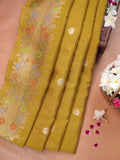 Mustard Yellow Banarasi Semi Butter Silk Saree with Meenakari Floral Work