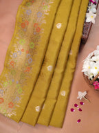 Mustard Yellow Banarasi Semi Butter Silk Saree with Meenakari Floral Work