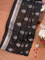 Midnight Black Banarasi Mashru Katan Silk Saree with Jhumka Motifs