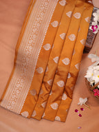 Mustard Gold Banarasi Mashru Katan Silk Saree with Paisley Leaf Butis