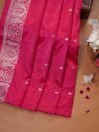 Rani Pink Banarasi Mashru Katan Silk Saree with Paisley Motif Highlights