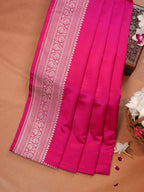 Rani Pink Banarasi Mashru Katan Silk Saree with Antique Silver Zari Weaving