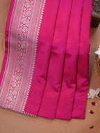 Rani Pink Banarasi Mashru Katan Silk Saree with Antique Silver Zari Weaving