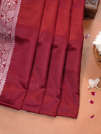 Maroon Banarasi Mashru Katan Silk Saree with Antique Silver Zari Weaving