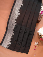 Black Banarasi Mashru Katan Silk Saree in Baranas Ghat Motif