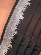 Black Banarasi Mashru Katan Silk Saree in Baranas Ghat Motif