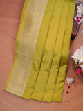 Olive Yellow Banarasi Mashru Katan Silk Saree with Silver Zari Weaving