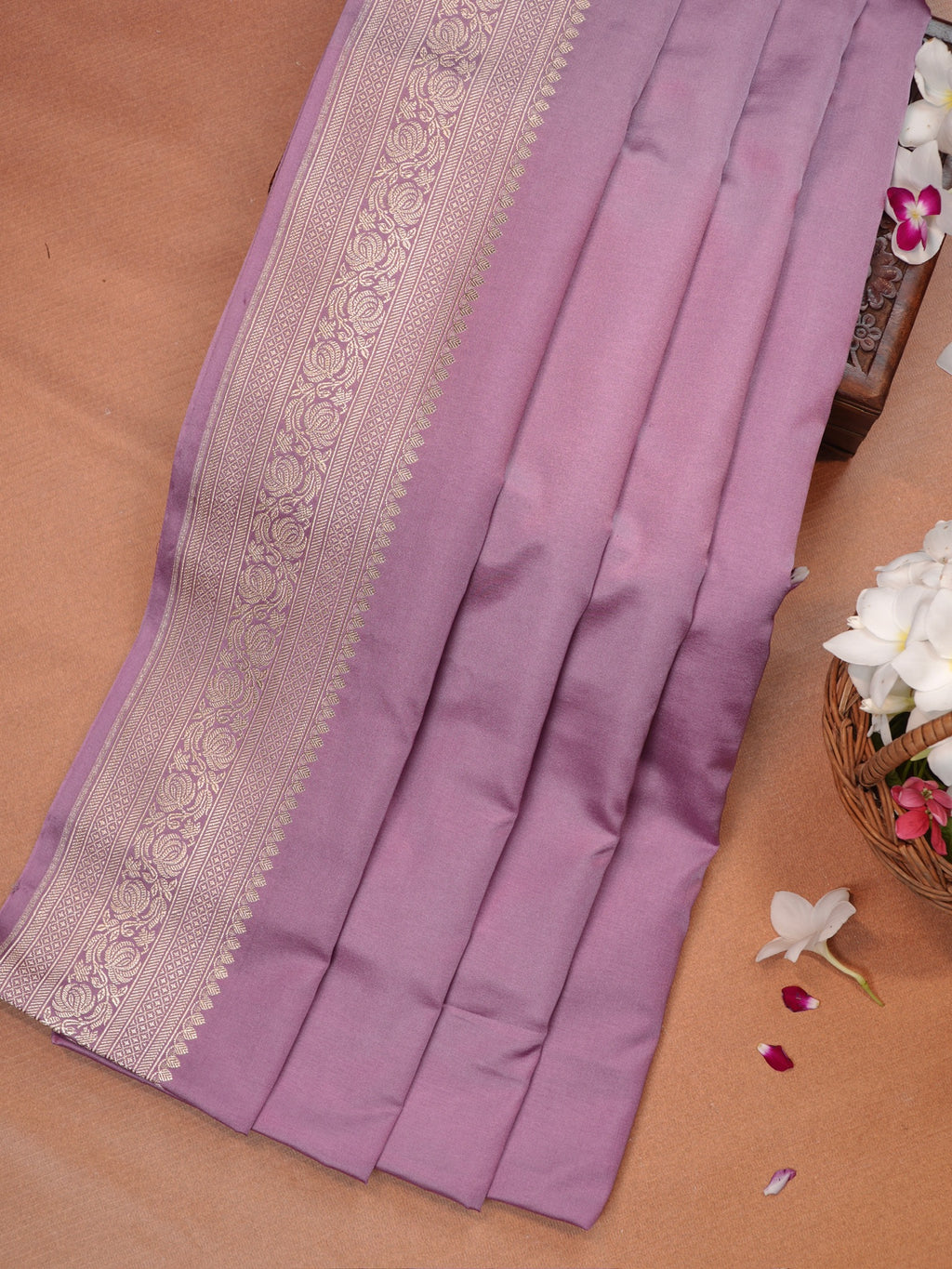 Lilac Pink Banarasi Mashru Katan Silk Saree with Antique Silver Zari Weaving