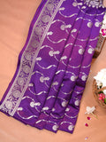 Royal Purple Banarasi Mashru Katan Silk Saree with Stylized Meandering Jaal  Geometric Pallu
