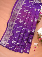 Royal Purple Banarasi Mashru Katan Silk Saree with Stylized Meandering Jaal  Geometric Pallu