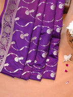 Royal Purple Banarasi Mashru Katan Silk Saree with Stylized Meandering Jaal  Geometric Pallu
