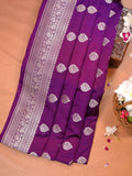 Deep Purple Banarasi Mashru Katan Silk Saree with Leaf Motif