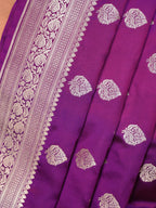 Deep Purple Banarasi Mashru Katan Silk Saree with Leaf Motif