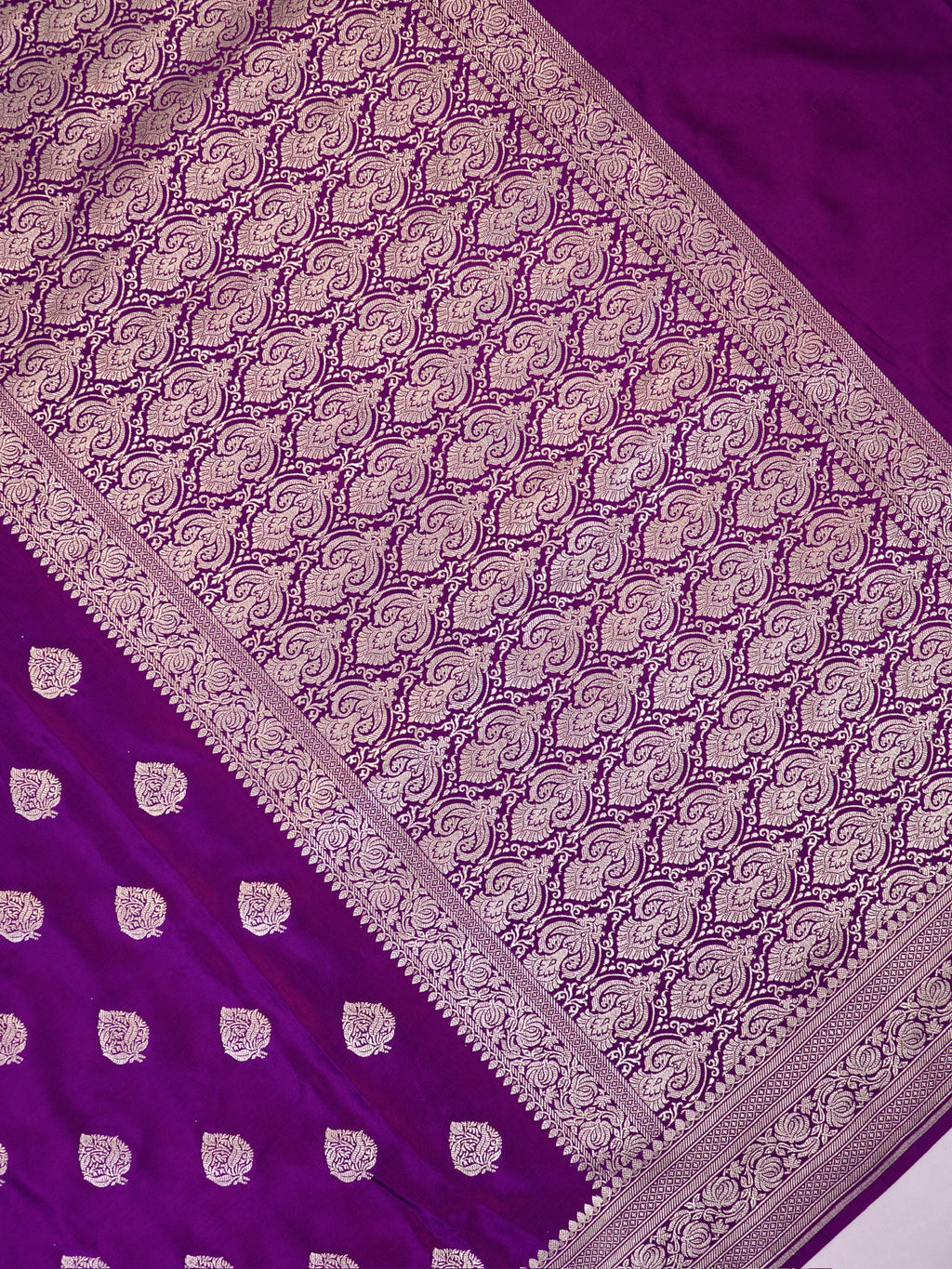 Deep Purple Banarasi Mashru Katan Silk Saree with Leaf Motif
