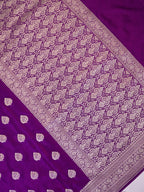 Deep Purple Banarasi Mashru Katan Silk Saree with Leaf Motif