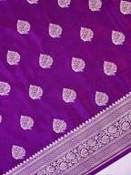 Deep Purple Banarasi Mashru Katan Silk Saree with Leaf Motif