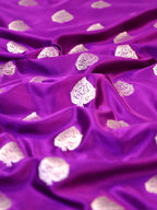 Deep Purple Banarasi Mashru Katan Silk Saree with Leaf Motif