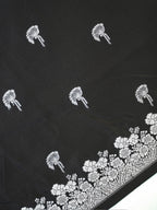 Midnight Black Banarasi Mashru Katan Silk Saree with Stylized Fan Motifs