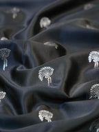 Midnight Black Banarasi Mashru Katan Silk Saree with Stylized Fan Motifs